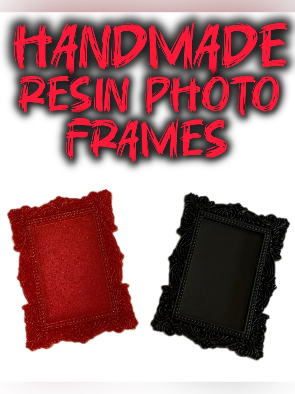 Handmade Resin Mini Photo Frames - Red & Black Ornate Set - Crafting Supplies